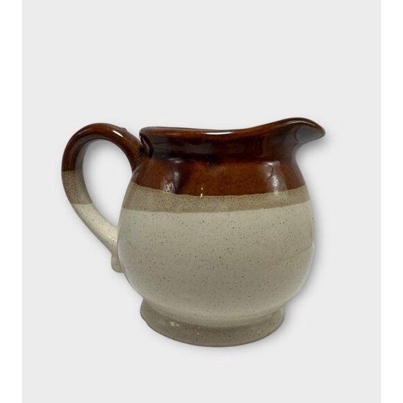 Vintage Stone Ware 3 Toned Brown Cream Pottery Glazed Small Pitcher/Creamer 4” - Picture 4 of 6